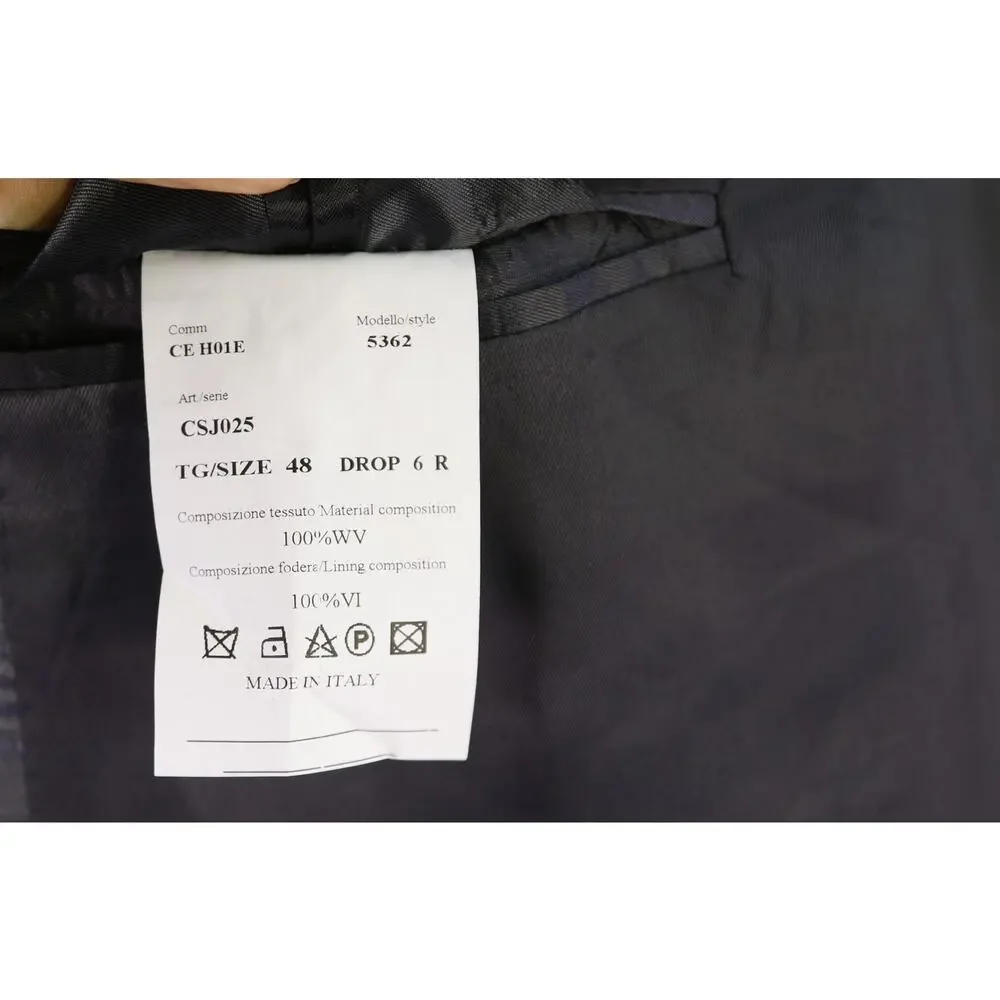 G. Manzoni Gray Blue Windowpane Super 130's Wool Sportcoat Blazer 46R